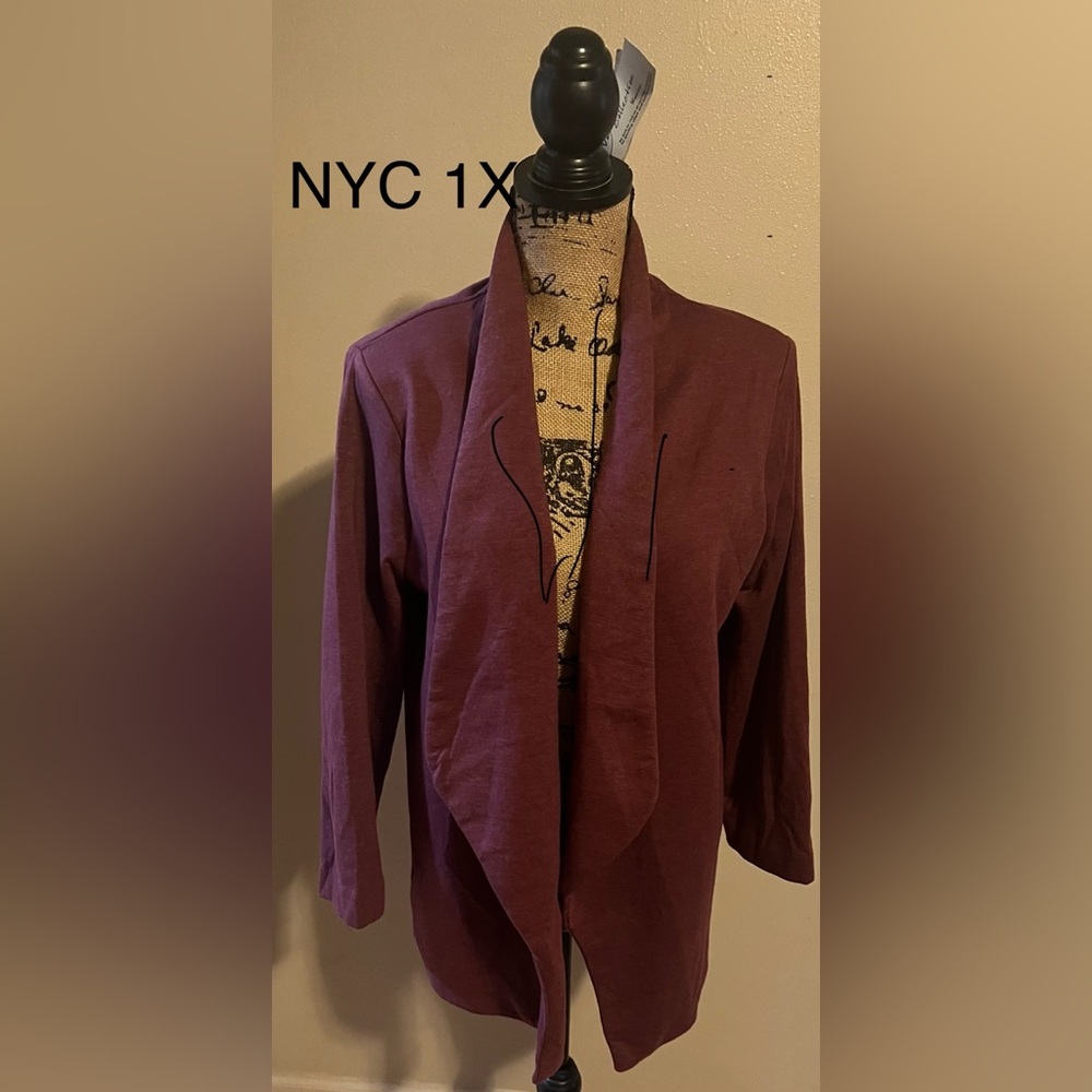 NY Collection Red Blazer Structured Suit Jacket